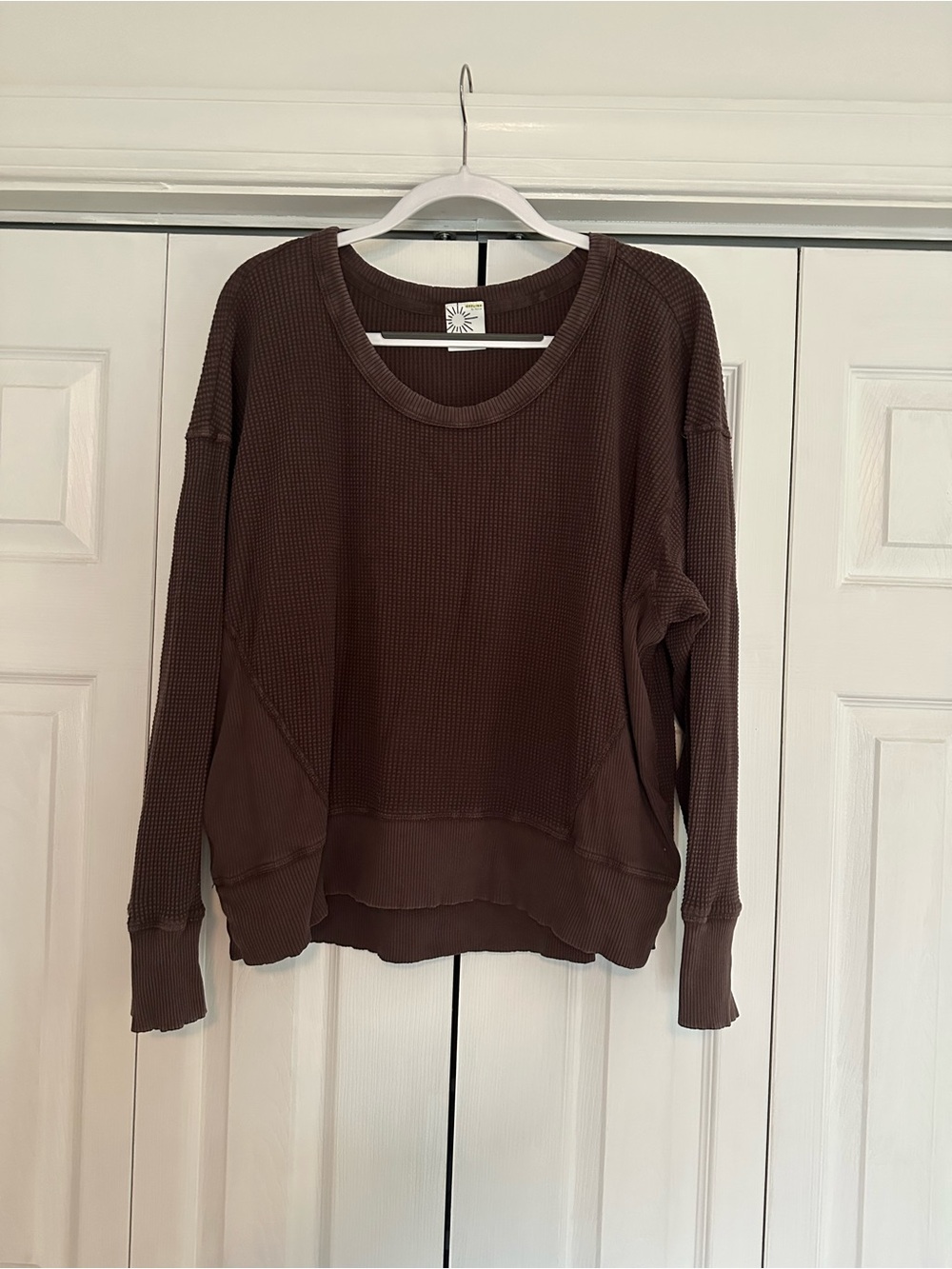aerie Chocolate Brown Waffle-Knit Pullover Sweatshirt